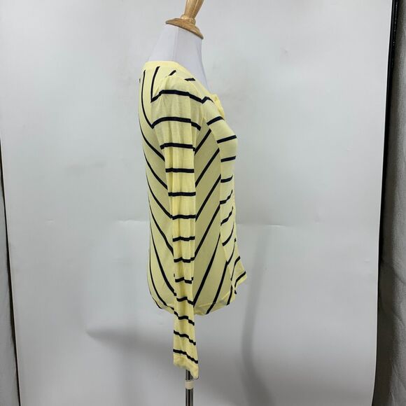 Three Dots Button Up Top Womens XS Extra Small Bloomingdales Yellow Navy Striped - Picture 4 of 10
